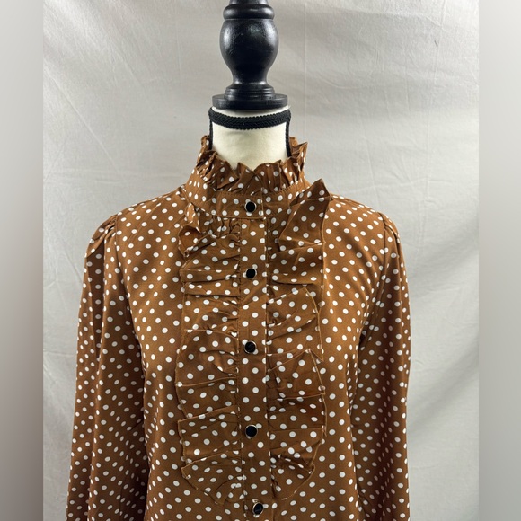 Polka Dot Ruffle Trim Shirt Brown - Picture 7 of 9
